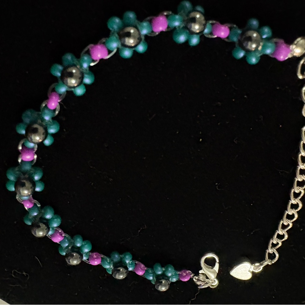 Elegant Beaded Bracelet - Teal and Purple